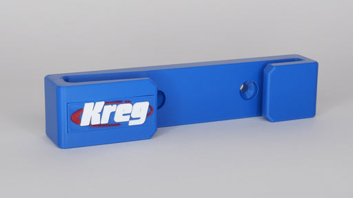 Blue 3D printed Kreg tool on a gray background