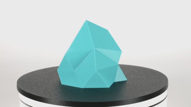 3D-Fuel Pro PCTG 3D printed crystal gem in Electric Teal color which is a perfect 90s teal and made in the usa in a rotating video format