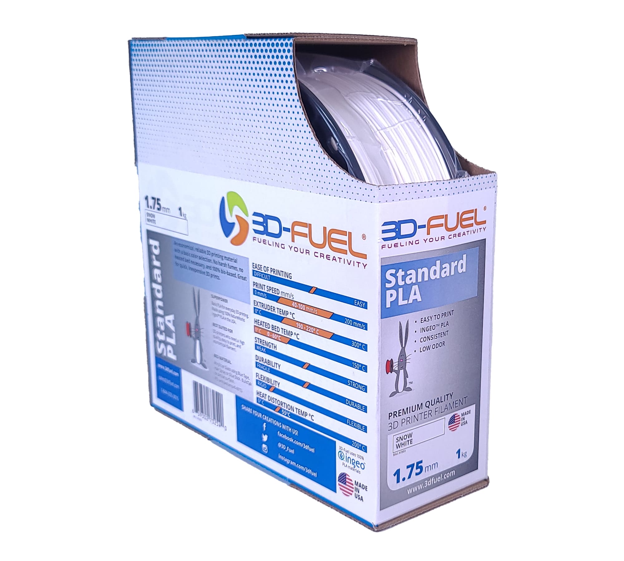Standard PLA+ - Snow White - 1.75mm | 3D-Fuel - Made In USA